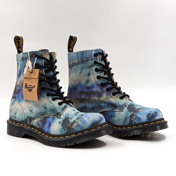 Dr. Martens Blue Tie-Dye Combat Boots - Picture 1 of 12
